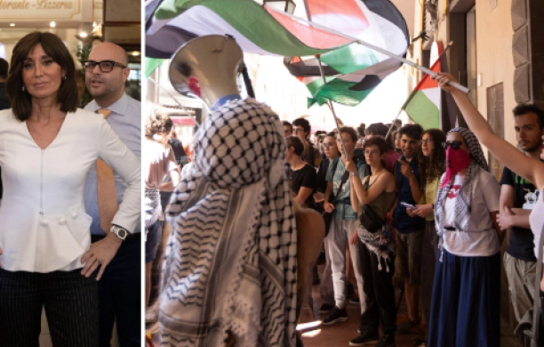Bernini contestata a Pisa dagli studenti per la Palestina, strappate le bandiere di Forza Italia